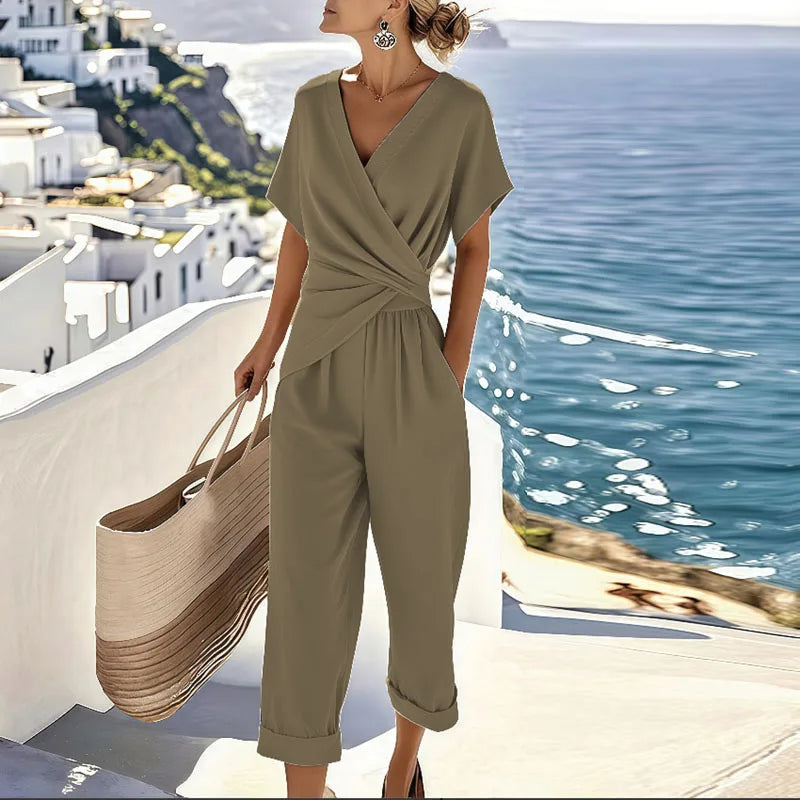 Wrap Front Two Piece Set with Cropped Top