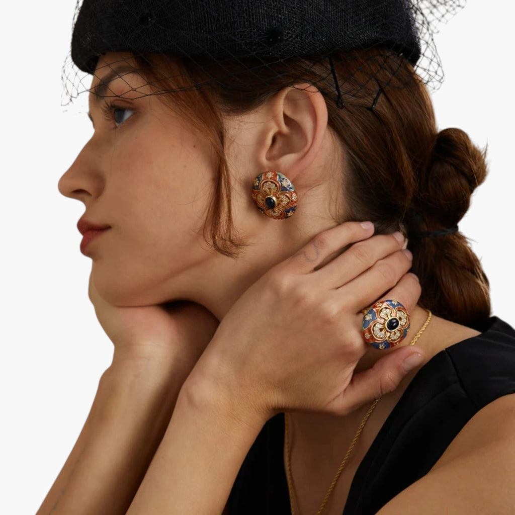 Vintage Gold-Tone Earrings with Enamel Detail