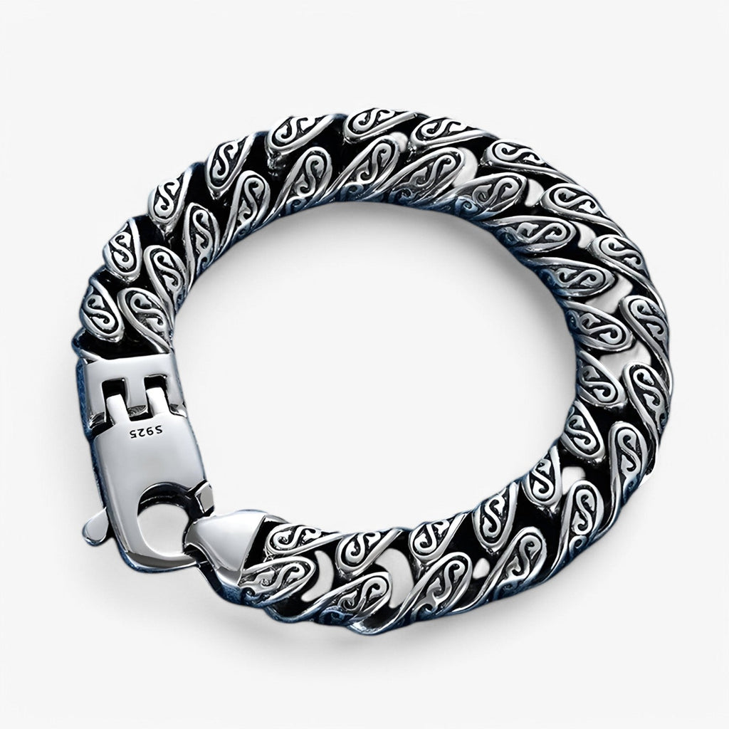 Graverat silverfärgat armband med Tang-mönster för herr