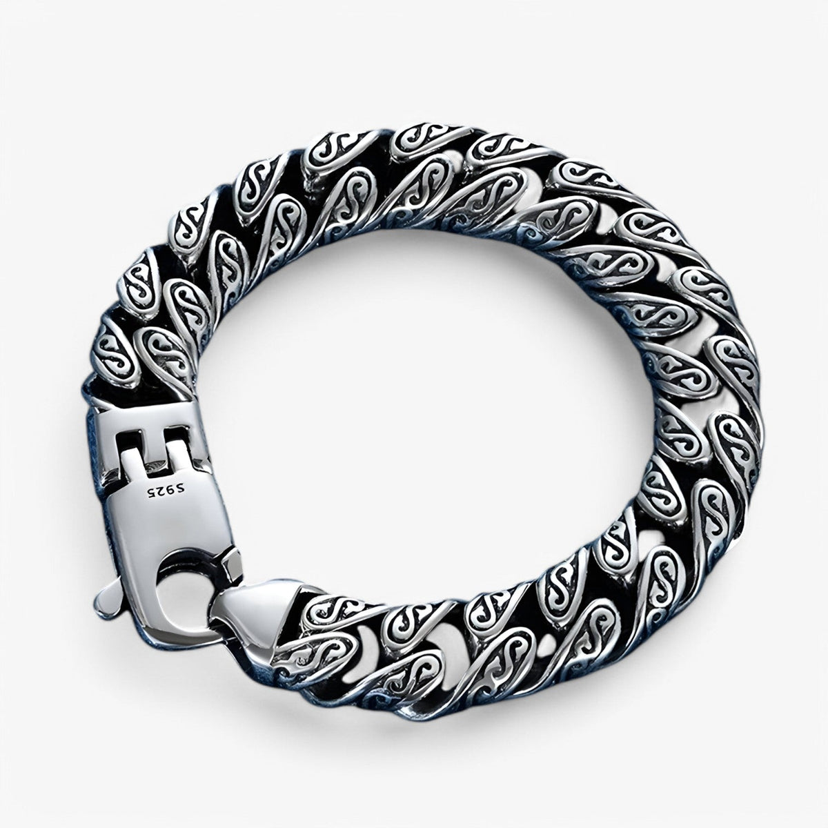 Men's Engraved Silver-Tone Bracelet with Tang Pattern