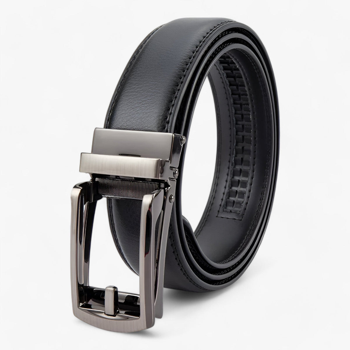 Two-Layer Belt with Polished Alloy Buckle
