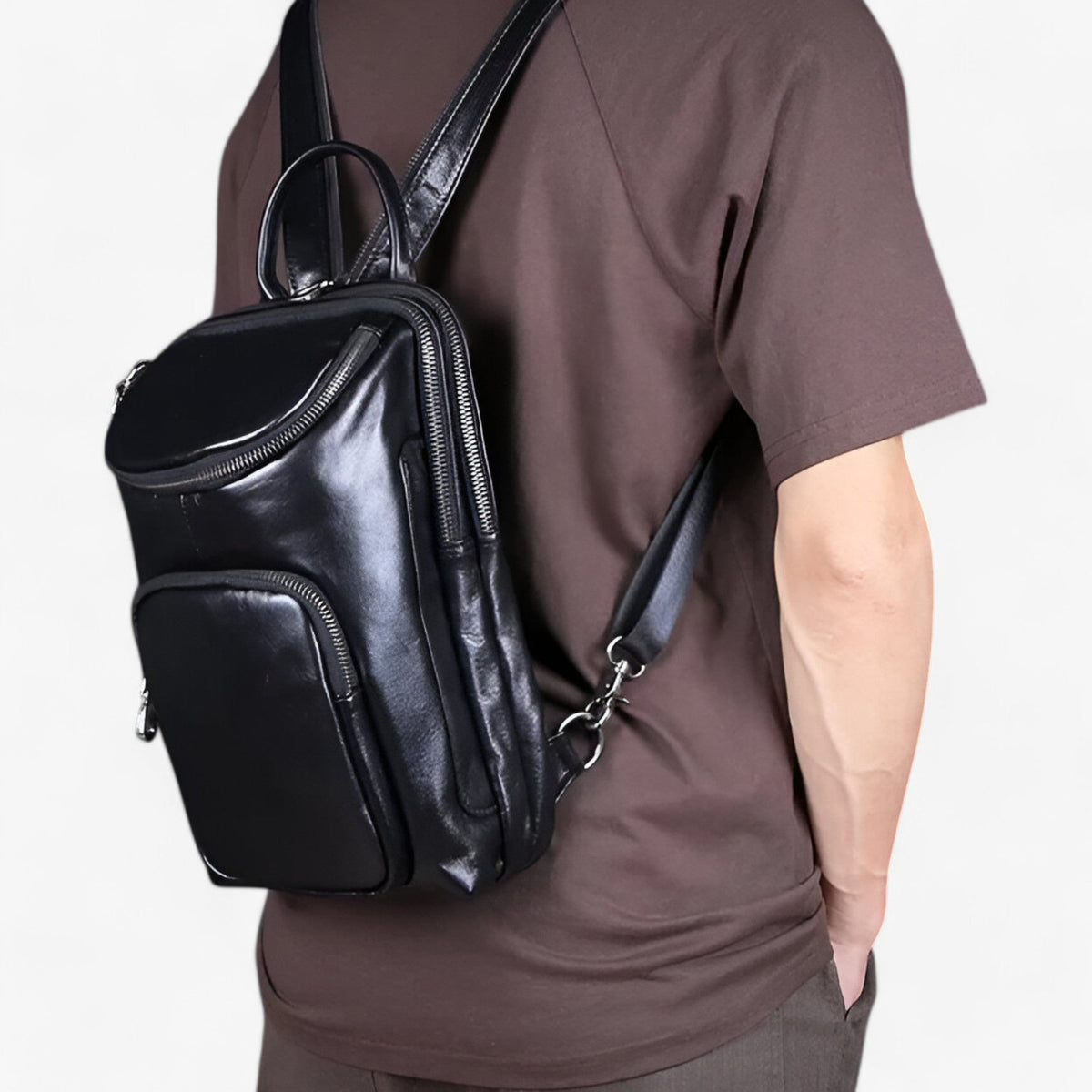 Convertible Faux Leather Chest Bag and Backpack