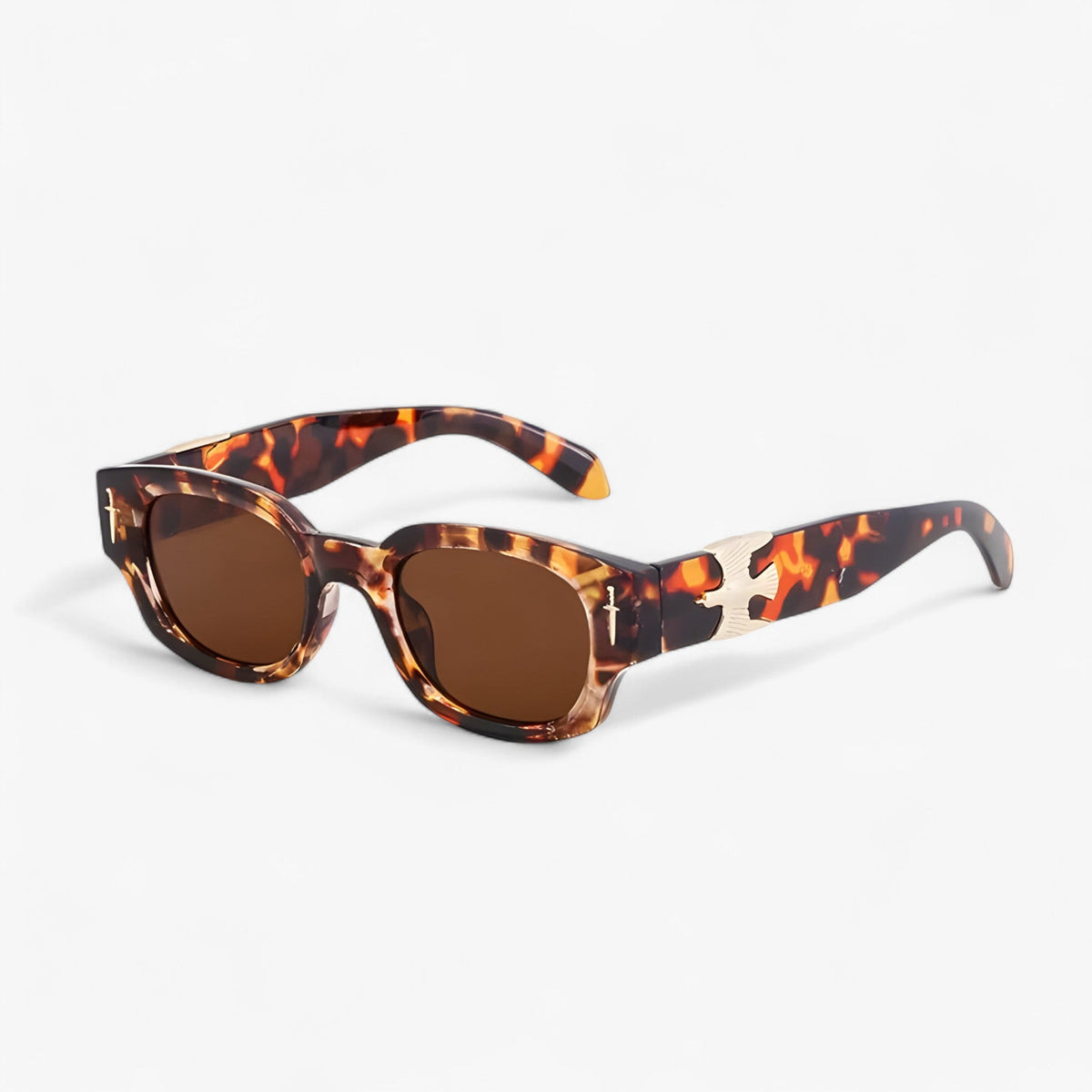 Vintage Rectangular Sunglasses with Eagle Temple Detail