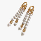 Layered Pearl Tassel Earrings with Geometric Shape