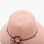Foldable Straw Sun Hat with Decorative Flower Trim