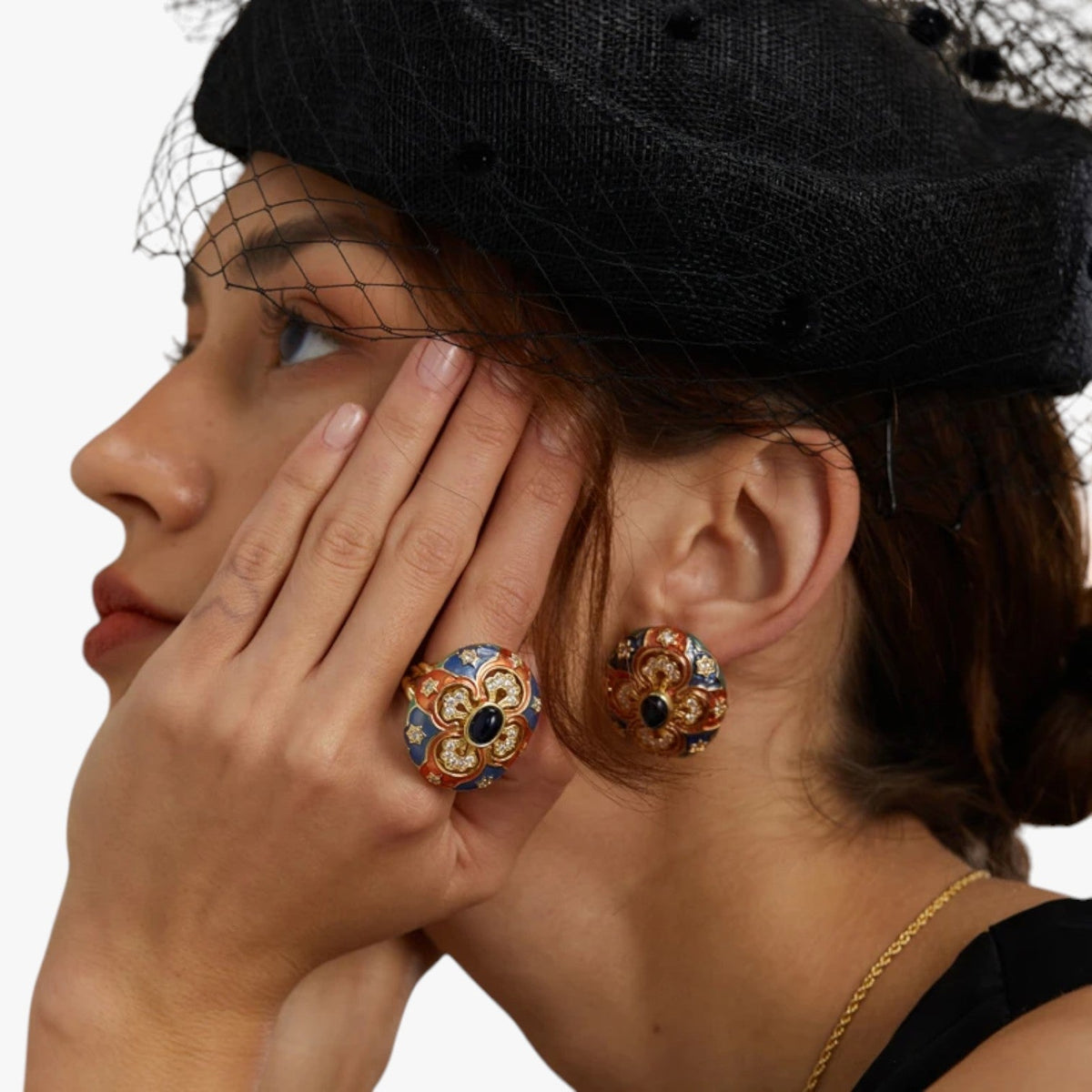 Vintage Gold-Tone Earrings with Enamel Detail
