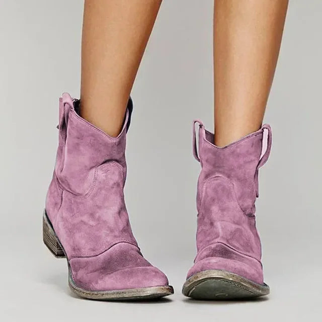 Western Style Cowboy Ankle Boots with Cushioned Footbed