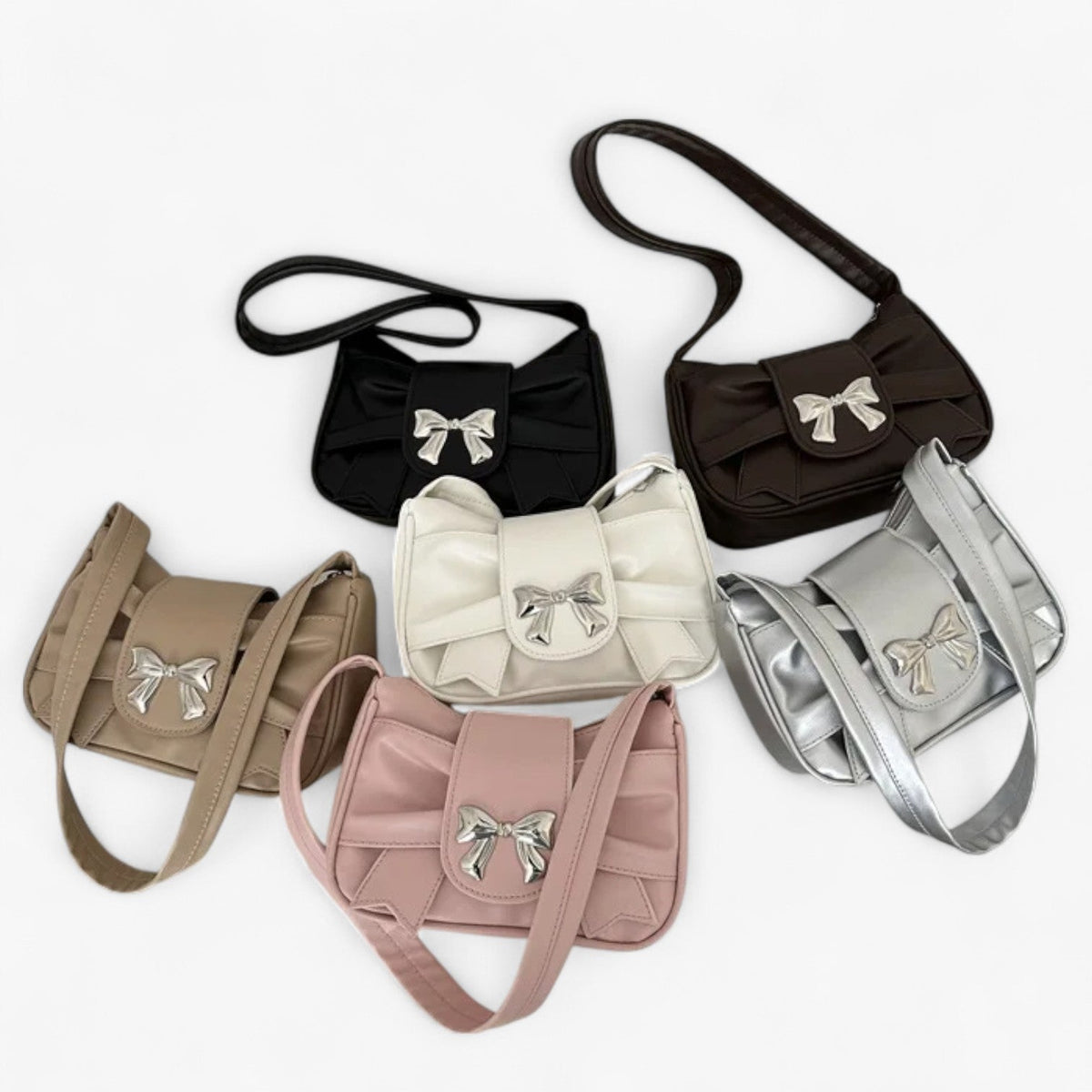 Compact Envelope Clutch with Bow Detail in PU Leather