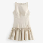 Sleeveless Pleated Mini Dress with Bow Detail