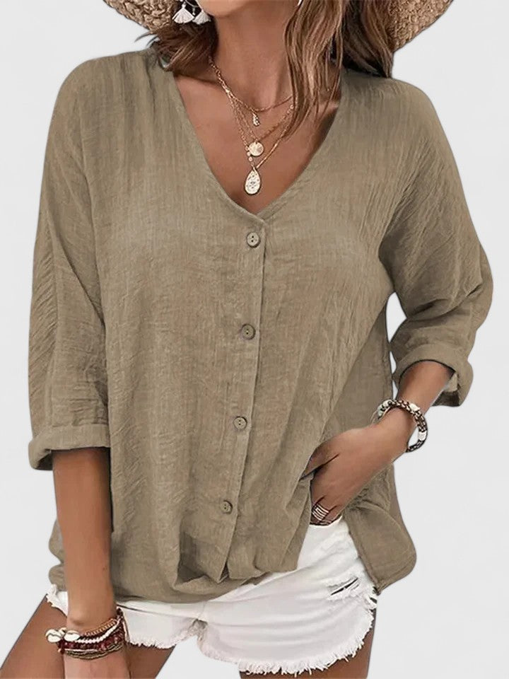 Blusa ligera con cuello de pico y comodidad vaporosa