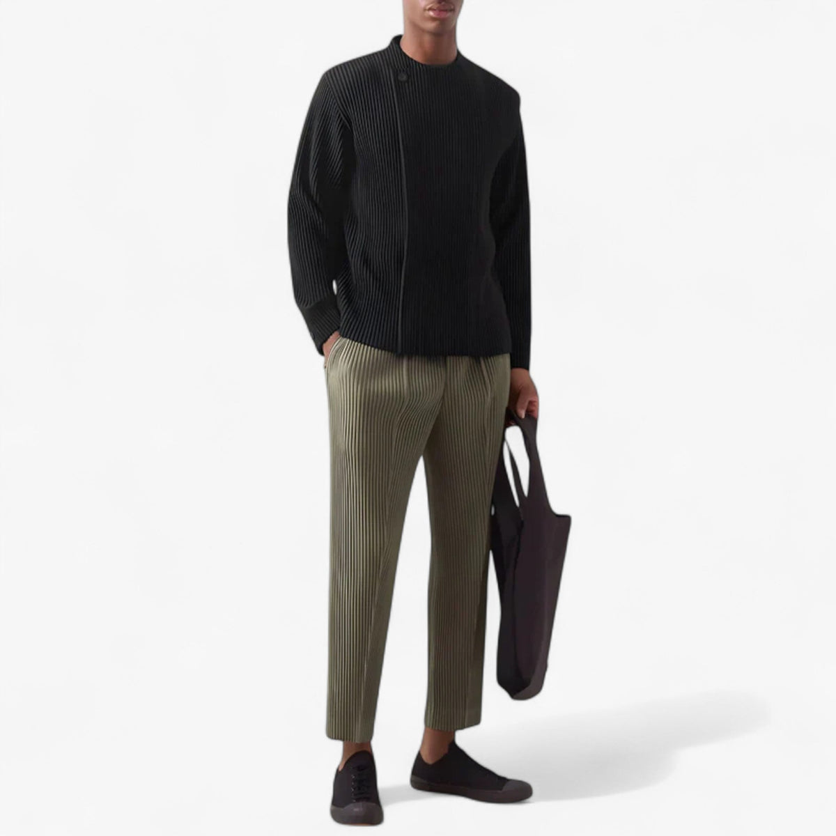 Pleated Jacket with Structured Silhouette for Transitional Weather