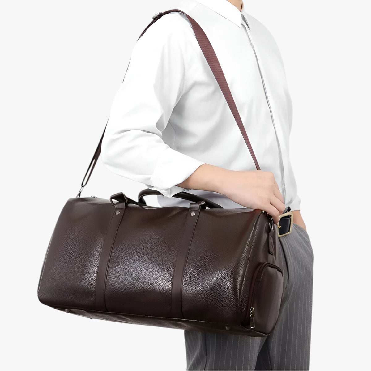 Faux Leather Travel Bag with Adjustable Shoulder Strap