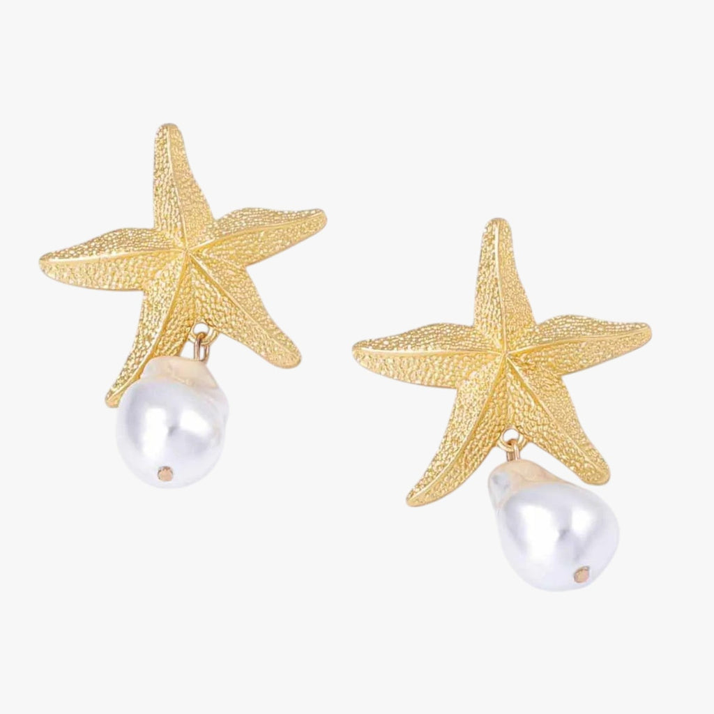 Starfish Shell-Shaped Earrings in Silver or Gold Finish