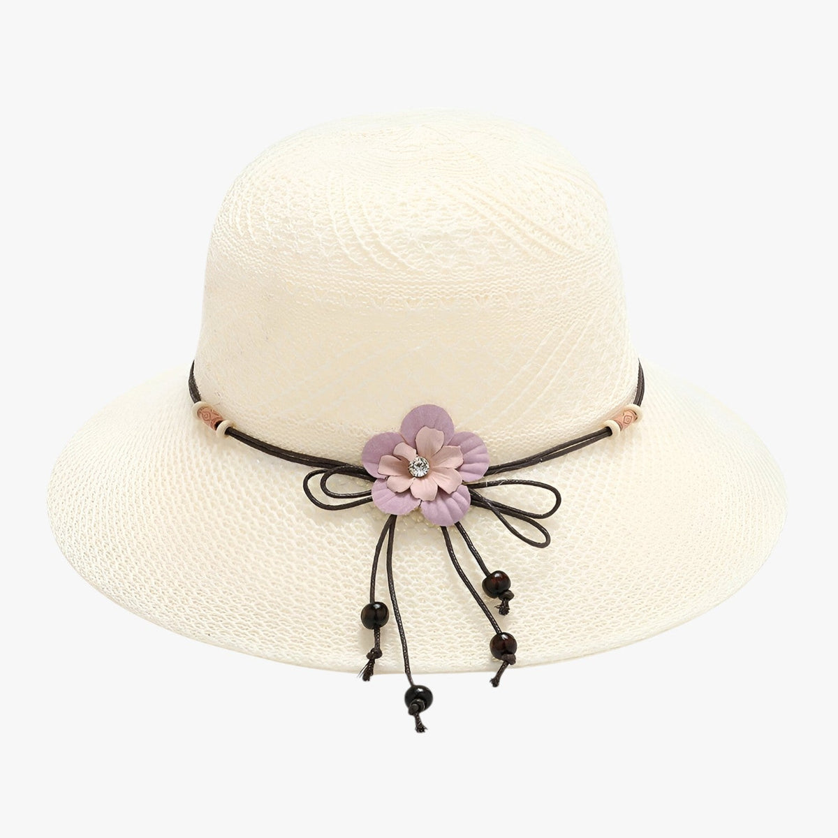 Foldable Straw Sun Hat with Decorative Flower Trim
