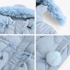 Hooded Padded Down Jacket with Thick Faux Fur Trim