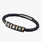 Braided Faux Leather Bracelet with Steel Beads and Magnetic Clasp