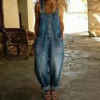 Denim Look Overalls with Adjustable Straps and Wide Leg