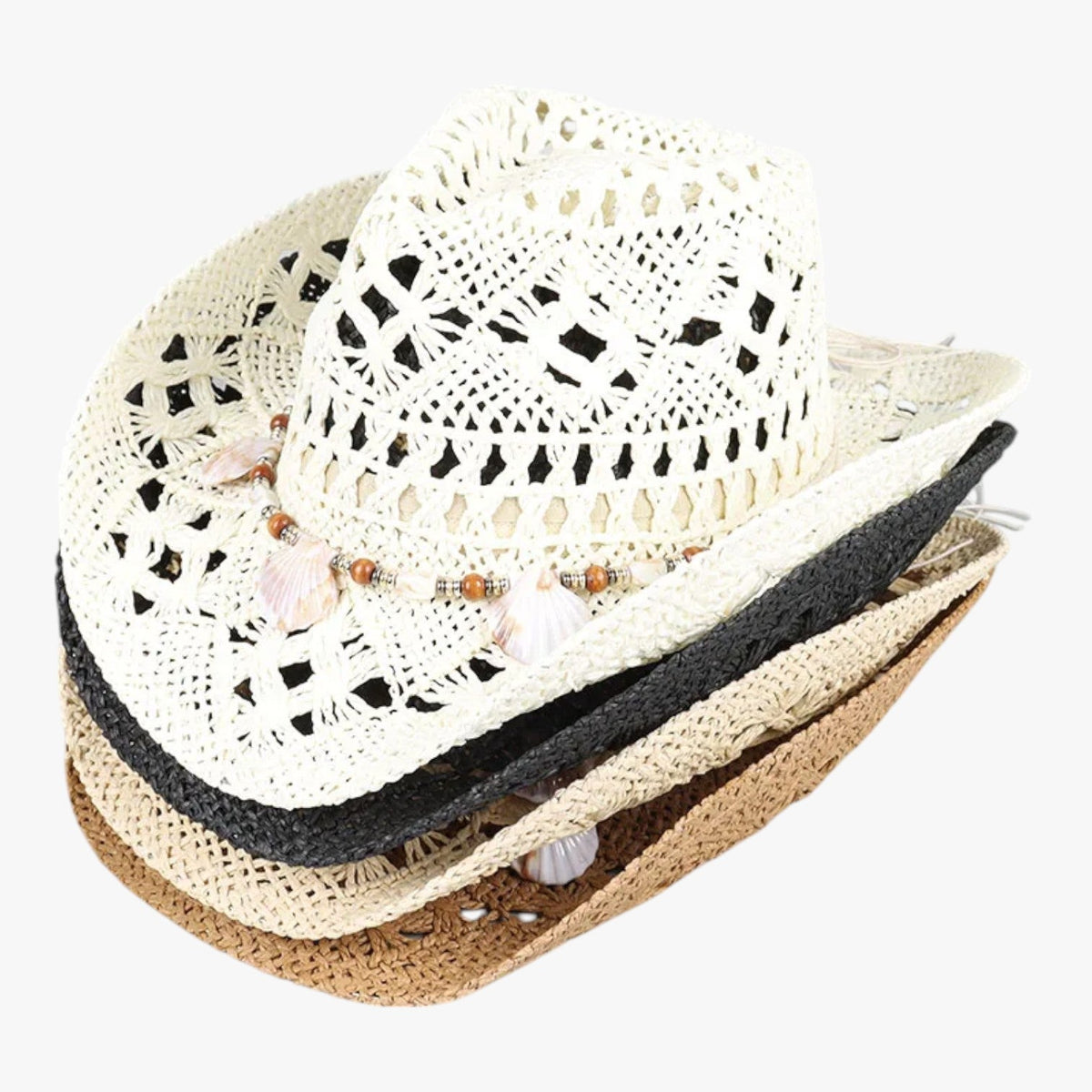 Straw Cowboy Hat with Wide Curved Brim for Summer