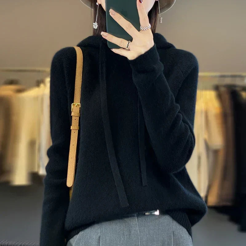 Hooded Sweatshirt with Collar and Soft Warm Feel