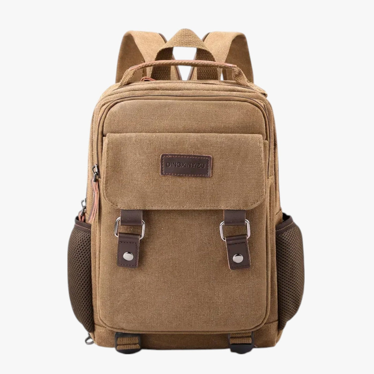 Mini mochila de lona con ribetes de piel sintética