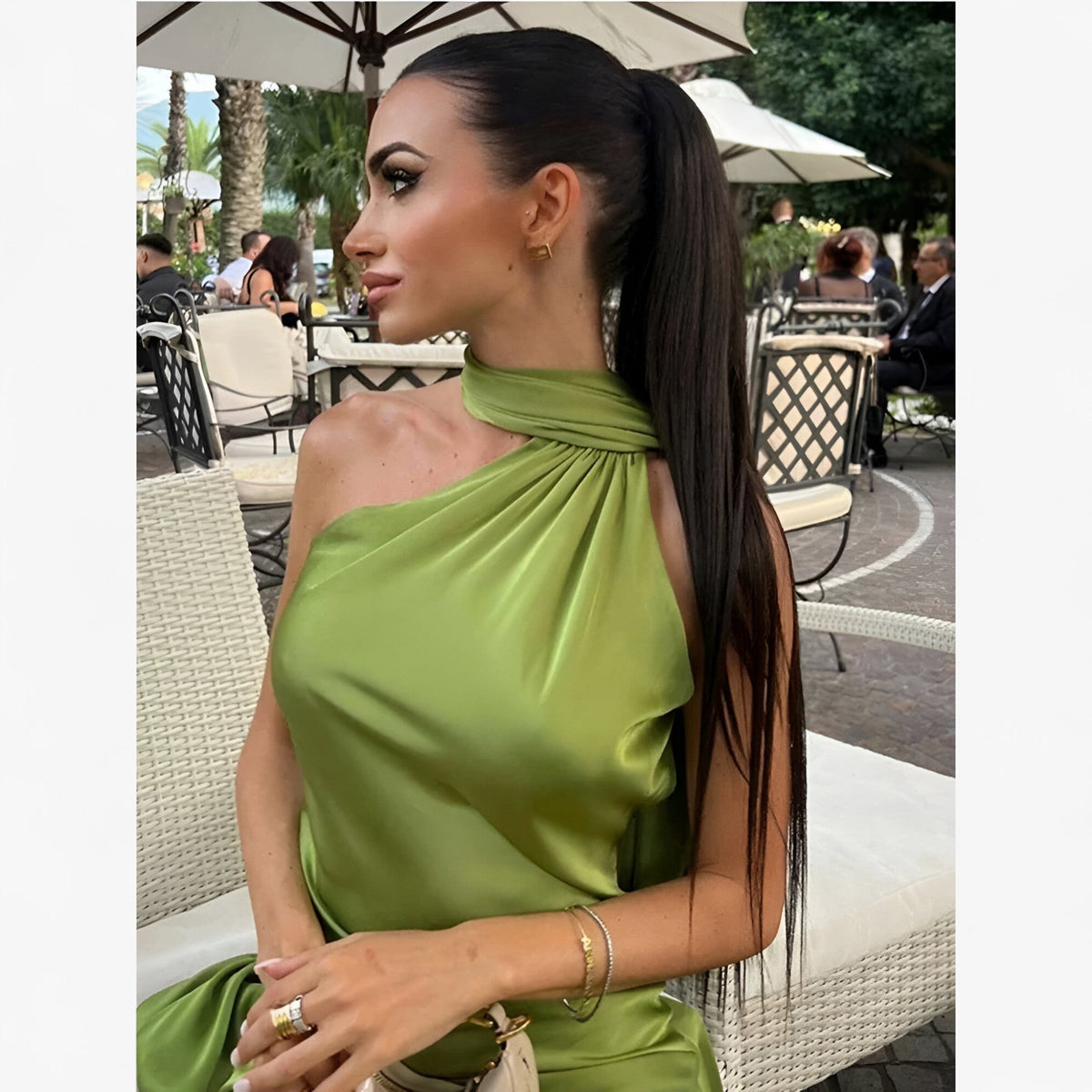 Draped Evening Gown with Open Back