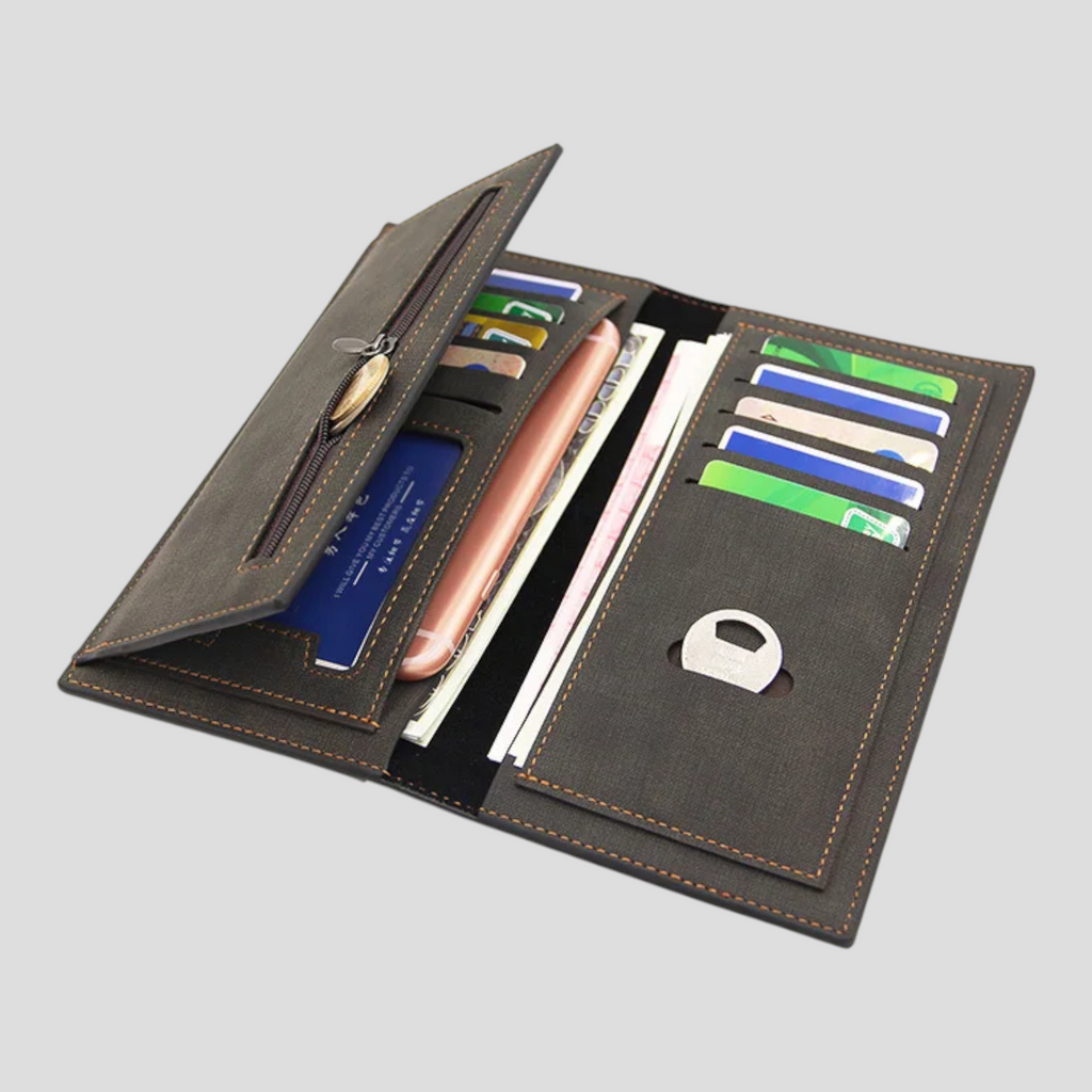 Slim Faux Leather Business Wallet with Card Compartments