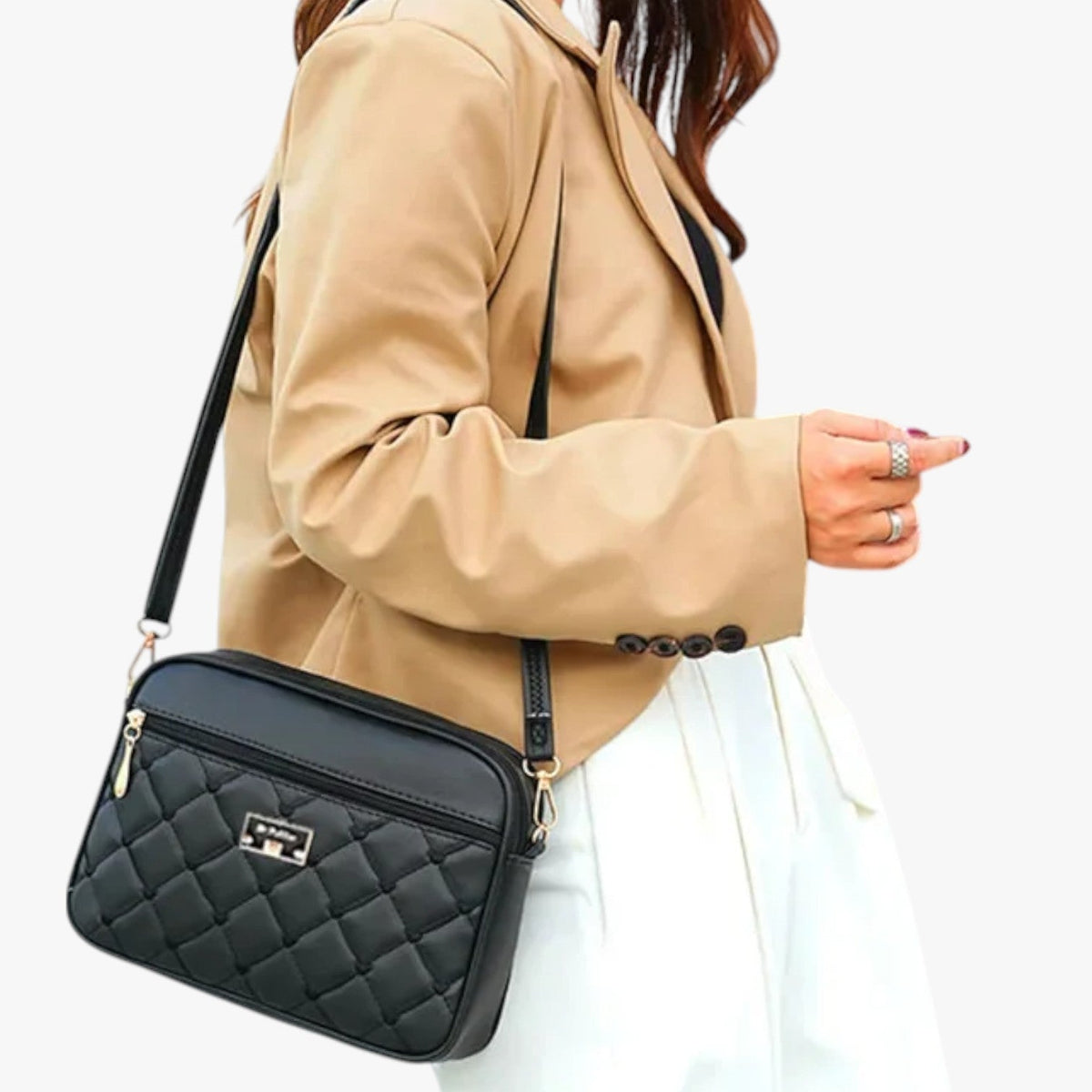 Small Quilted PU Shoulder Bag with Glossy Finish
