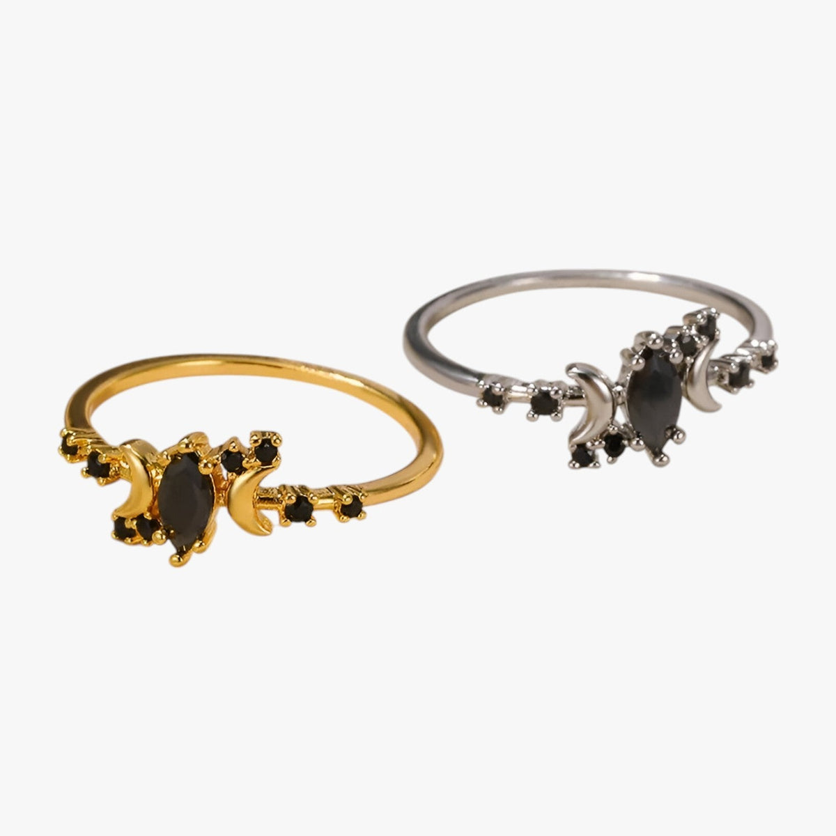 Moon and Stars Ring in Stainless Steel with Black Stone