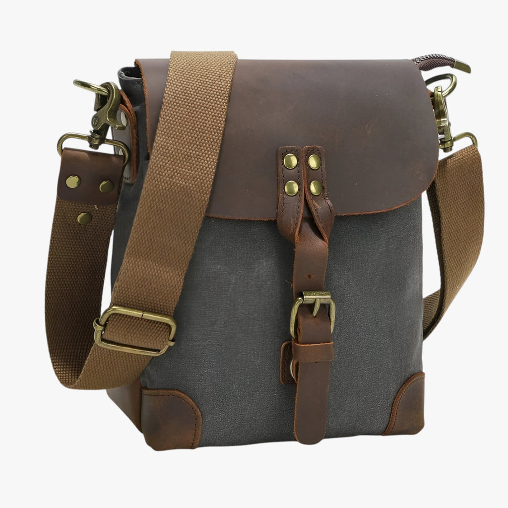 Vintage Canvas and Faux Leather Shoulder Bag, Unisex Style