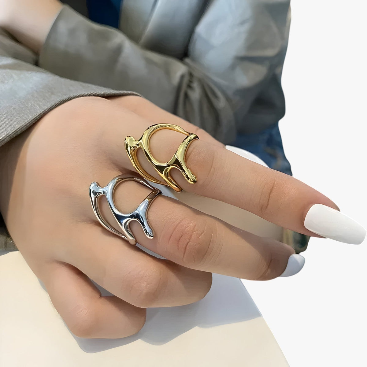 Adjustable Vintage-Style Silver Ring with Open Branch Design