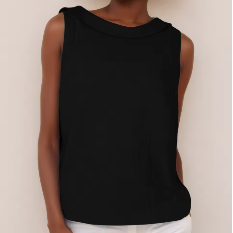 Sleeveless Top with Soft Roll Collar