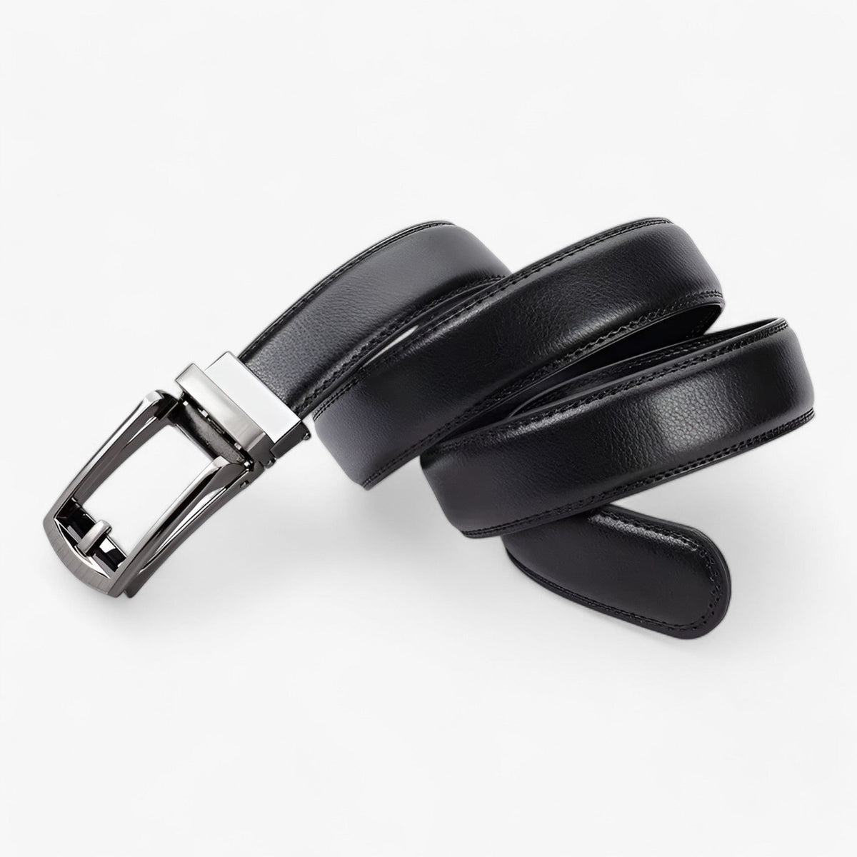 Two-Layer Belt with Polished Alloy Buckle