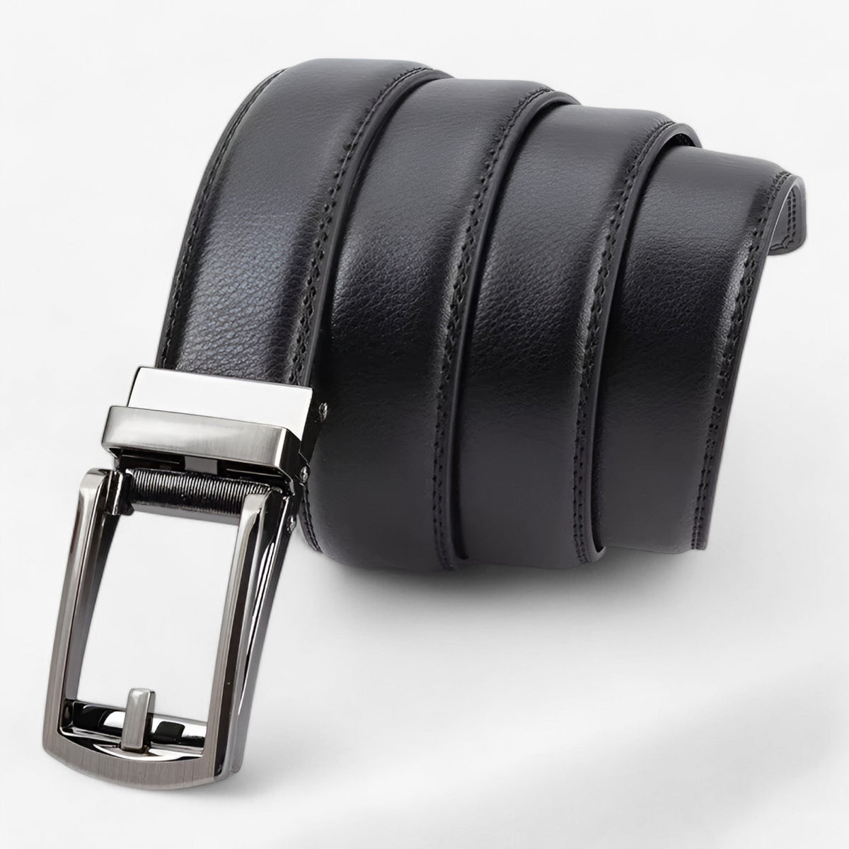 Two-Layer Belt with Polished Alloy Buckle