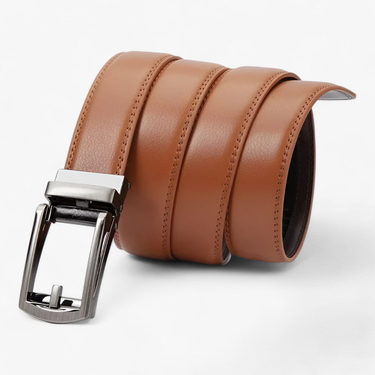Two-Layer Belt with Polished Alloy Buckle