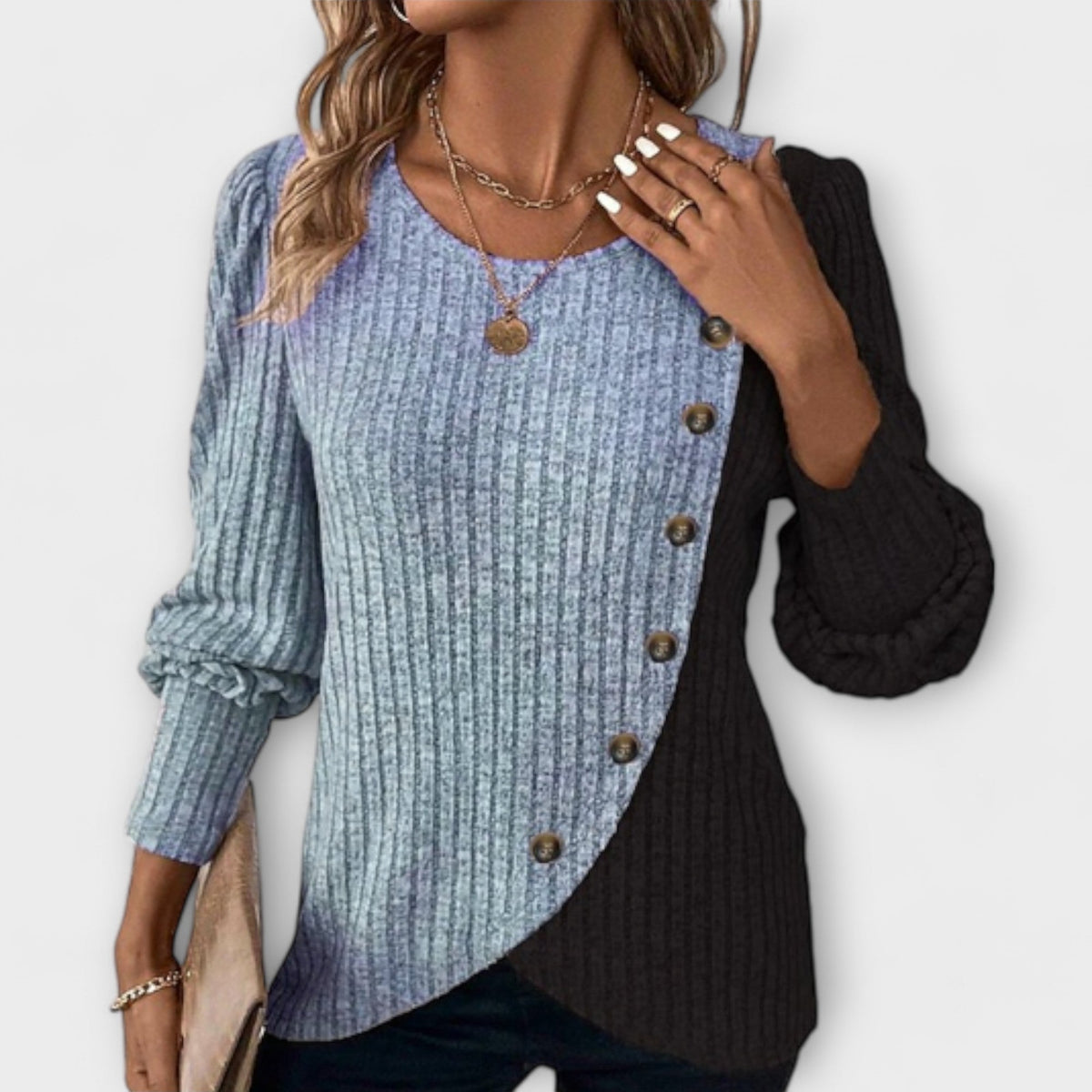 Colour Block Knitted Top with Refined Finish