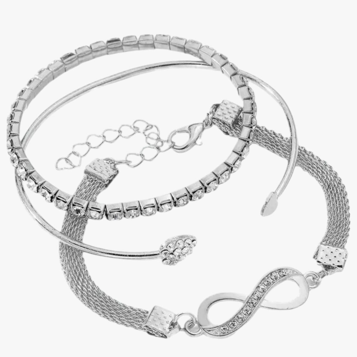 Layered Heart Bracelet Set with Sparkling Rhinestones