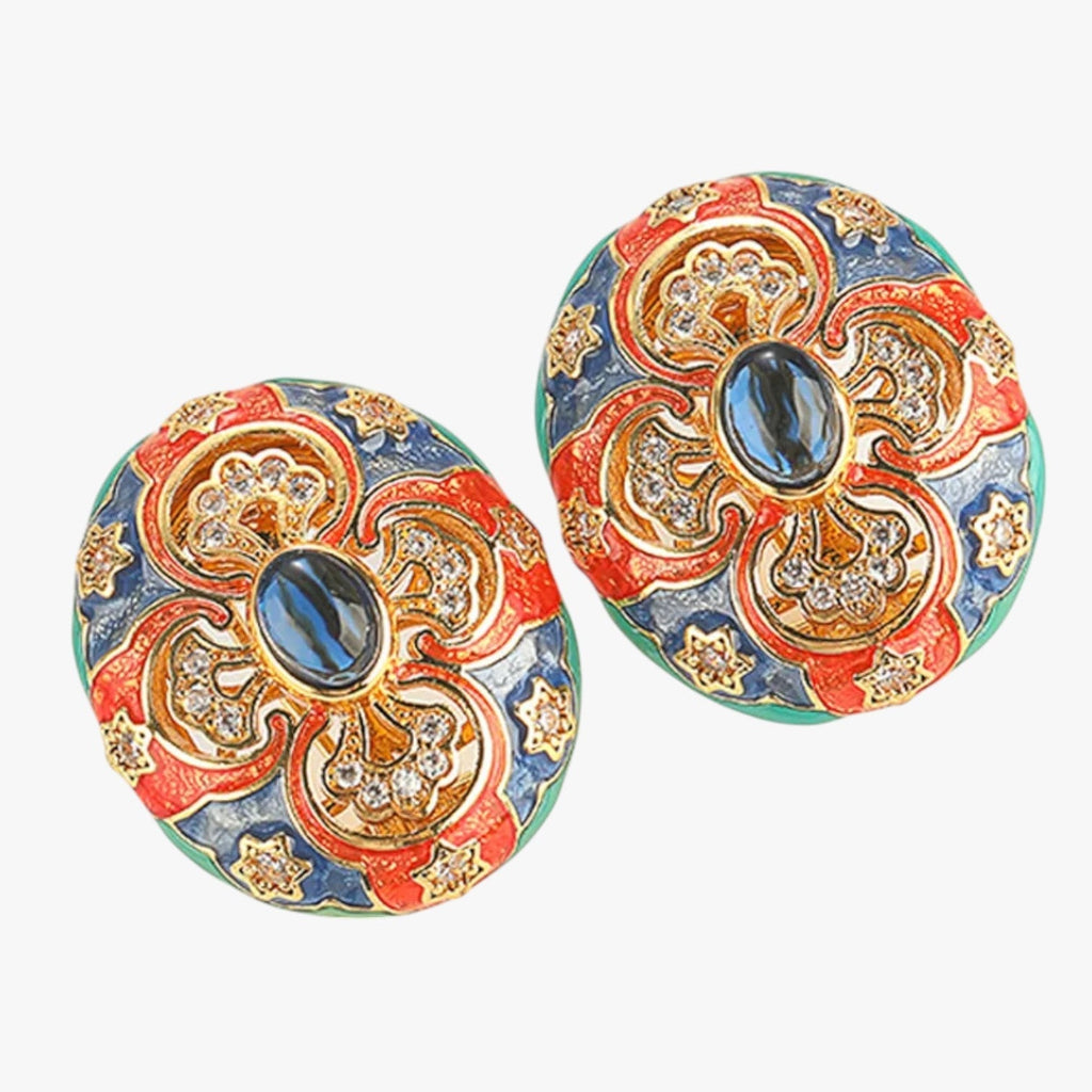 Vintage Gold-Tone Earrings with Enamel Detail