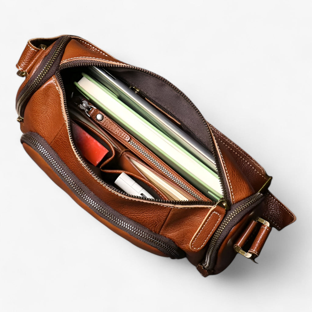 Vintage Structured Shoulder Bag with Multiple Compartments