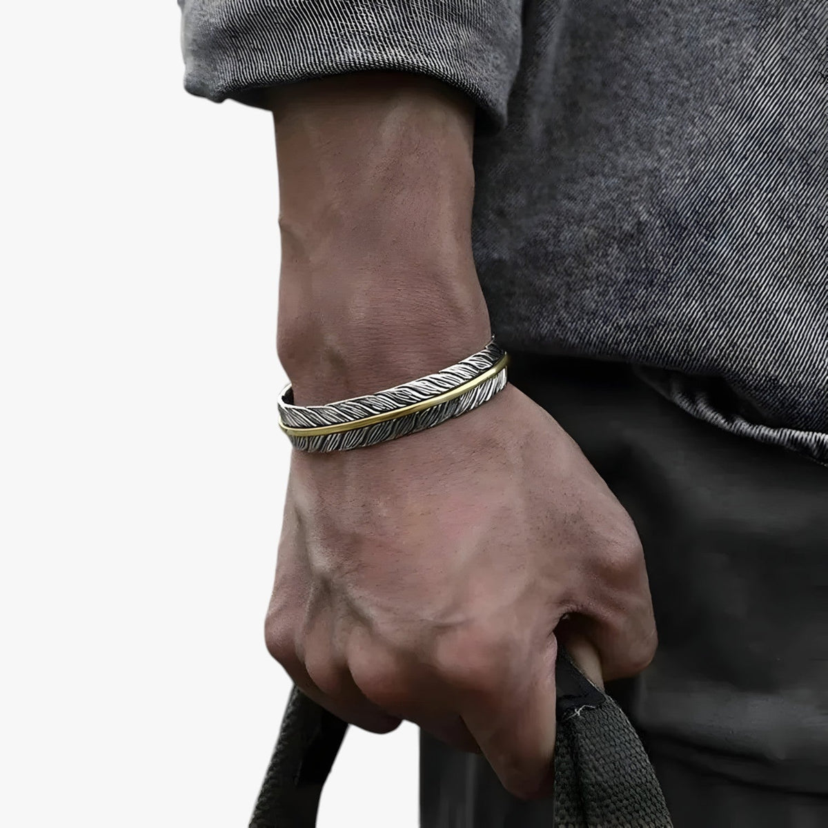 Silver-Tone Bracelet with Gold-Tone Feather Detail