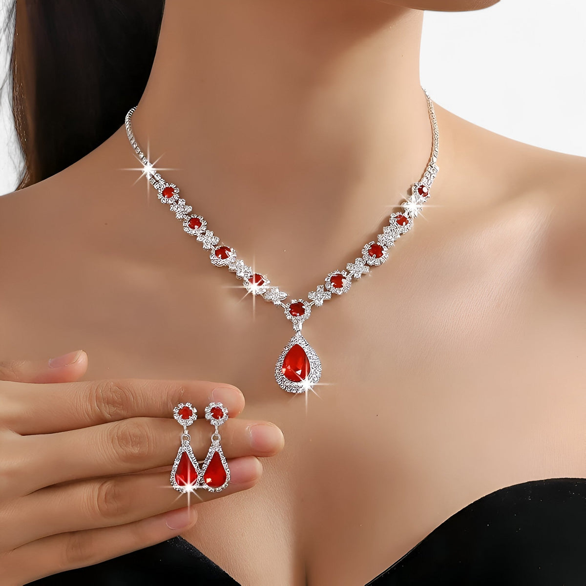 Rhinestone Drop Necklace and Earrings Bridal Set