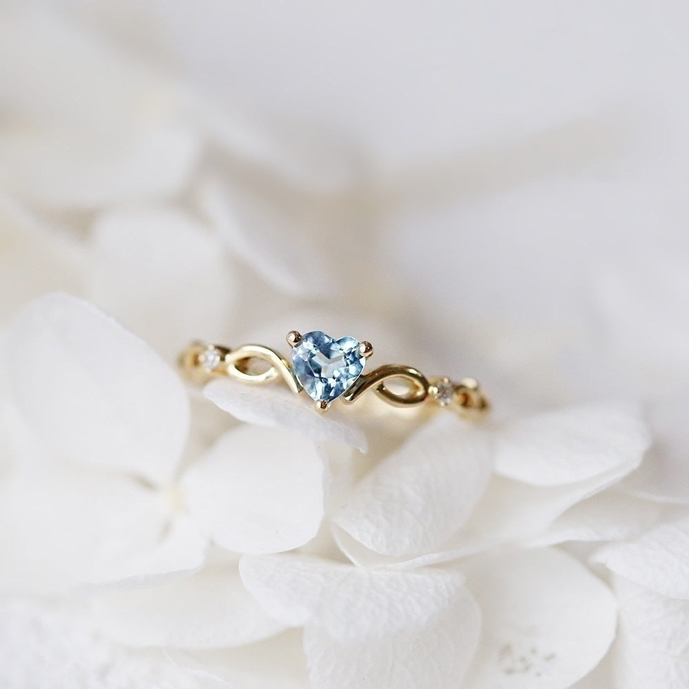 Zirconia Heart Ring with Coloured Stone Choice and Romantic Shape