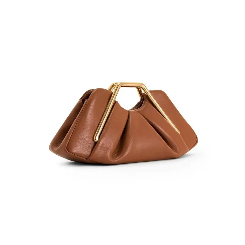 Origami-Inspired Faux Leather Clutch with a Gold-Tone Handle