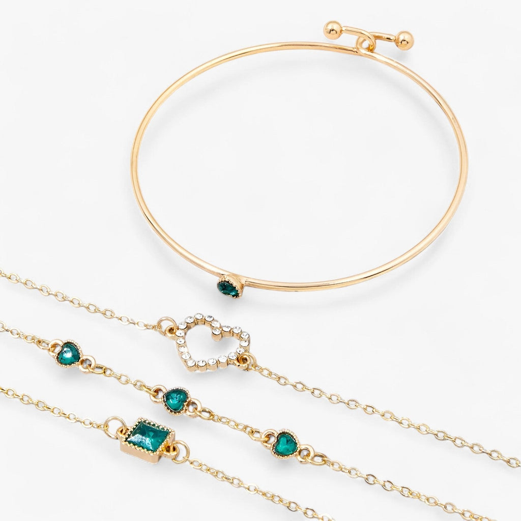Gold-Tone Bracelet with Emerald and Zirconia Charm