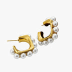 Chunky Gold-Tone Hoop Earrings with Pearl Detail