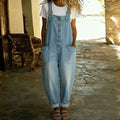 Denim Look Overalls with Adjustable Straps and Wide Leg