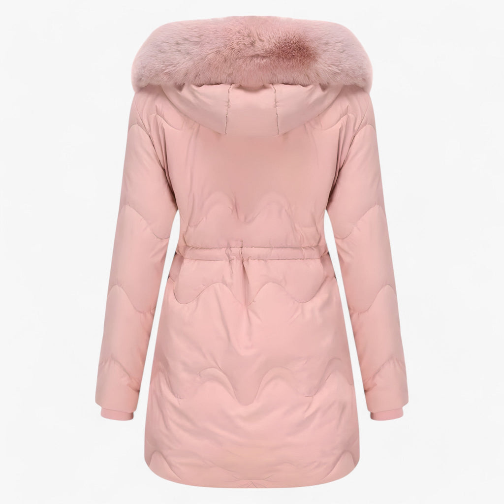 Hooded Padded Down Jacket with Thick Faux Fur Trim