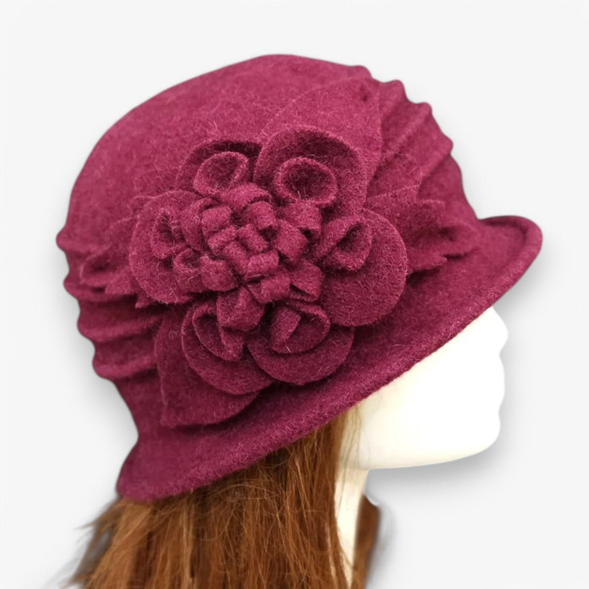 Floral Print Wool Blend Fedora Hat for Autumn and Winter