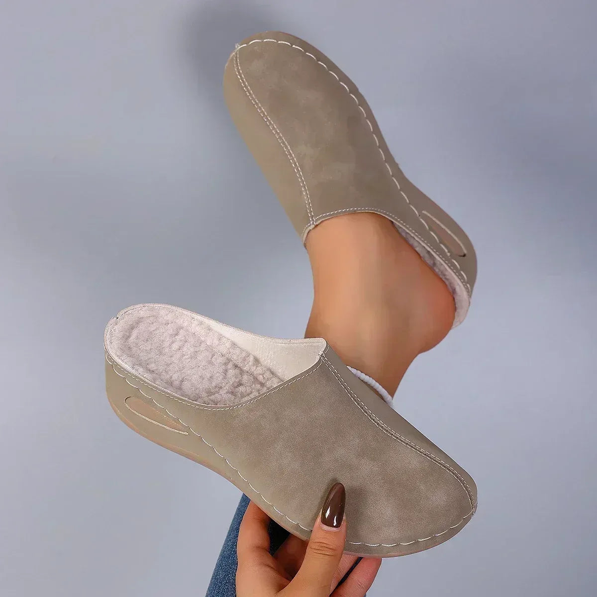 Lined Slip-On Sandals with Slip-Resistant Sole
