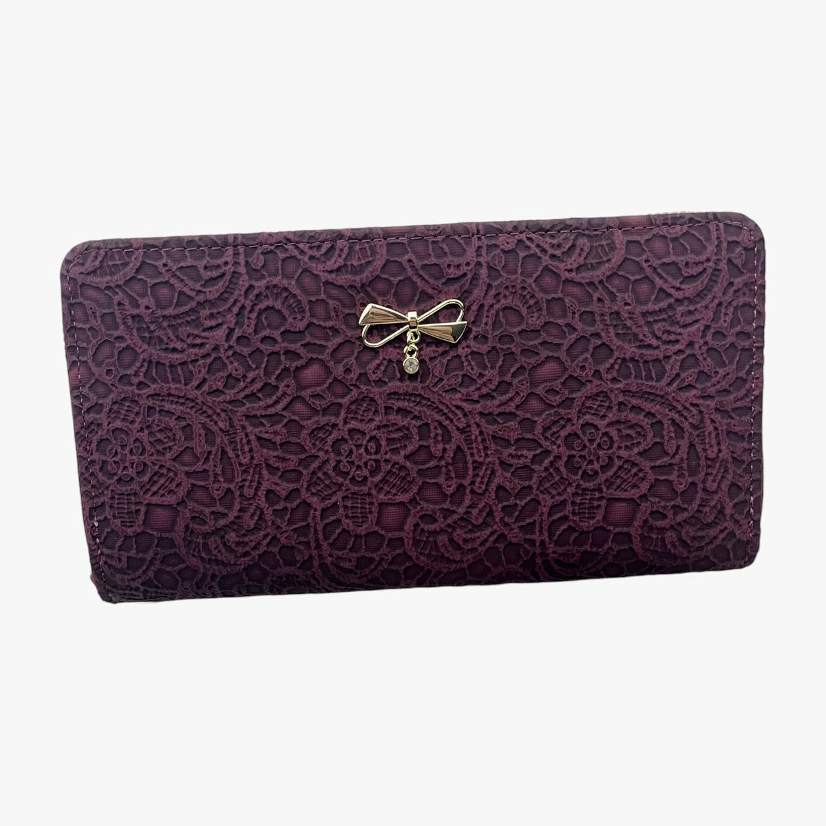 Retro Wallet with Lace Relief Detail and Multiple Compartments
