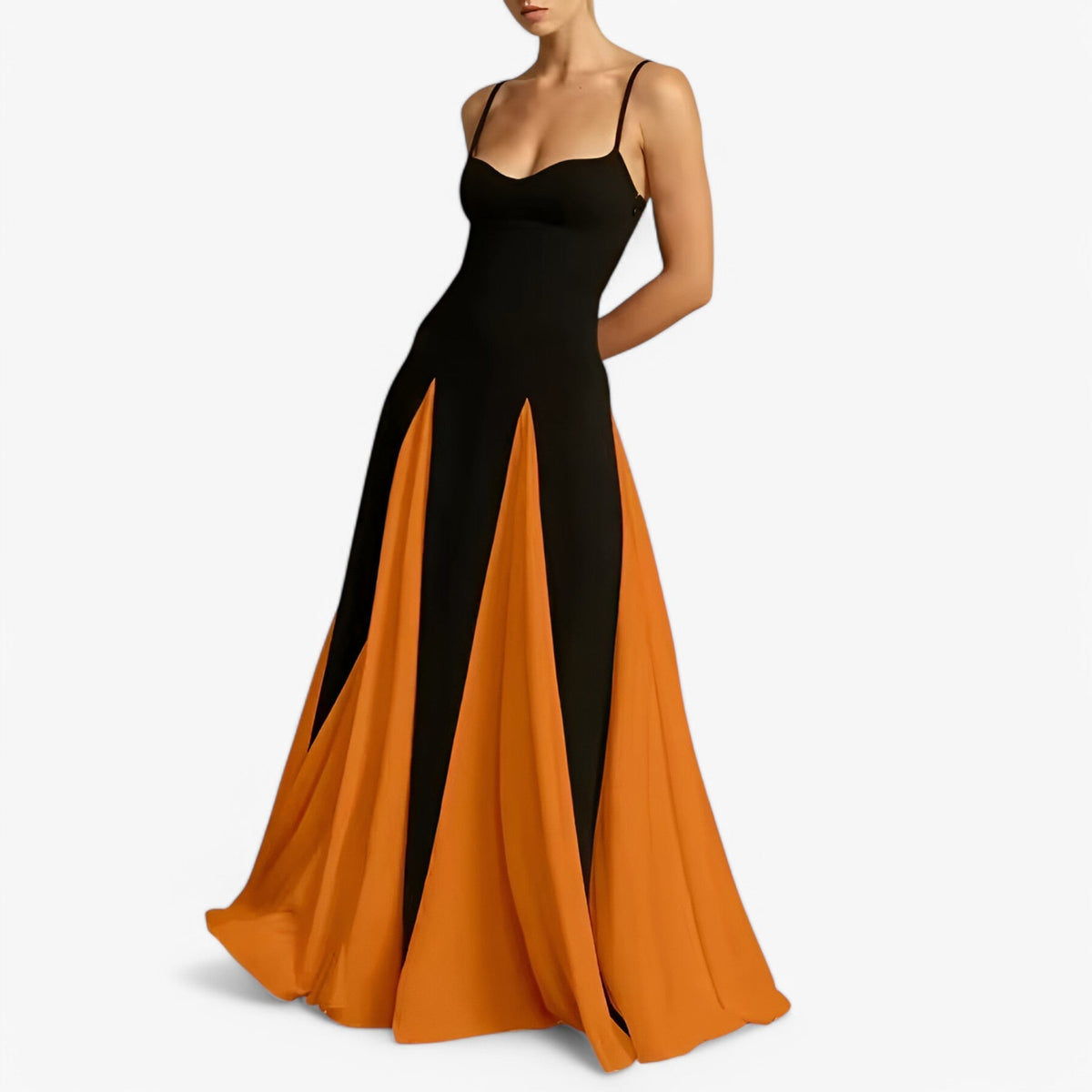 Vestido de noche con hombros al aire y escote cruzado